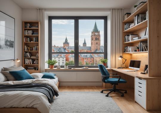 Modern student accommodation building near a university campus