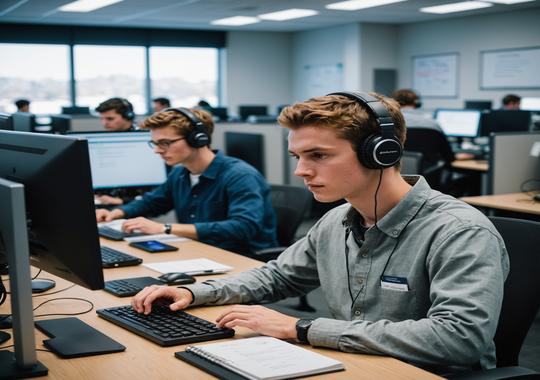 Student practising English proficiency test exercises with a tutor